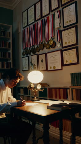 young man studying in a study room