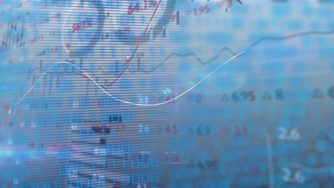 Animation of financial data and graphs on grey background