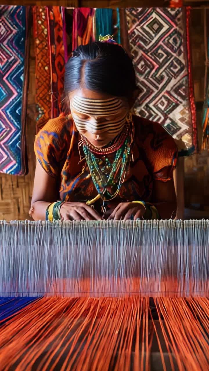 Artisan Weaving: A Skilled Craftsman Dedicating Time and Talent to Create Intricate Patterns on a Traditional Loom Surrounded by Colorful Fabrics