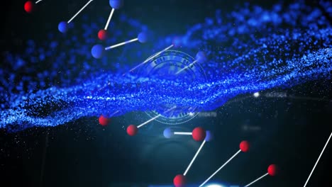 Animation-Der-Uhrbewegung-Und-Blauer-Flecken-über-Dem-DNA-Strang