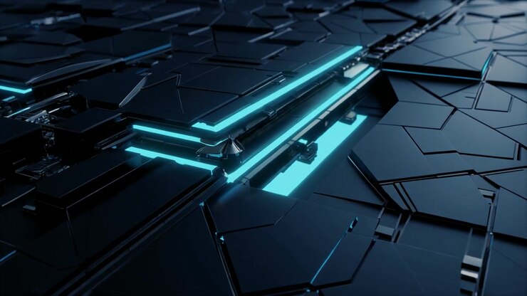 Superficie Tecnologica Futuristica Astratta con Luce Blu Brillante