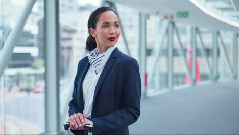 Airport,-suitcase-and-a-woman-flight-attendant