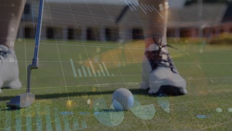 animación de estadísticas y procesamiento de datos sobre un hombre caucásico jugando al golf