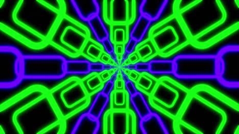 Animation-of-purple-and-green-neon-pattern-moving-in-hypnotic-motion-on-seamless-loop