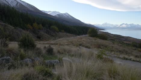 mountains at lake pukaki in south island, new zealand - wide shot