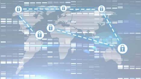 Animation-of-network-of-connections-with-online-security-padlocks-over-bright-background