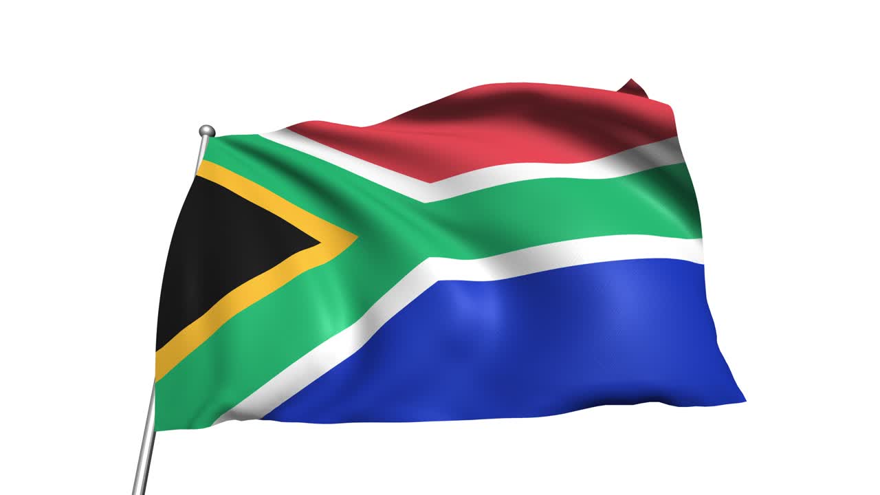 bandera de sudáfrica con estructura de tela en el viento (canal alfa, en bucle)