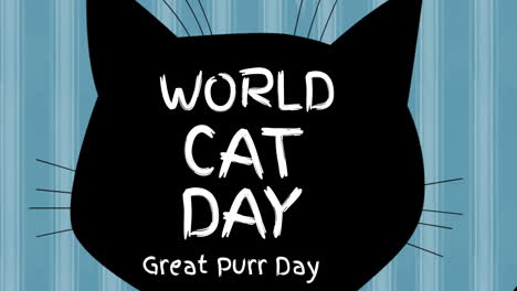 animation of world cat day text over blue background