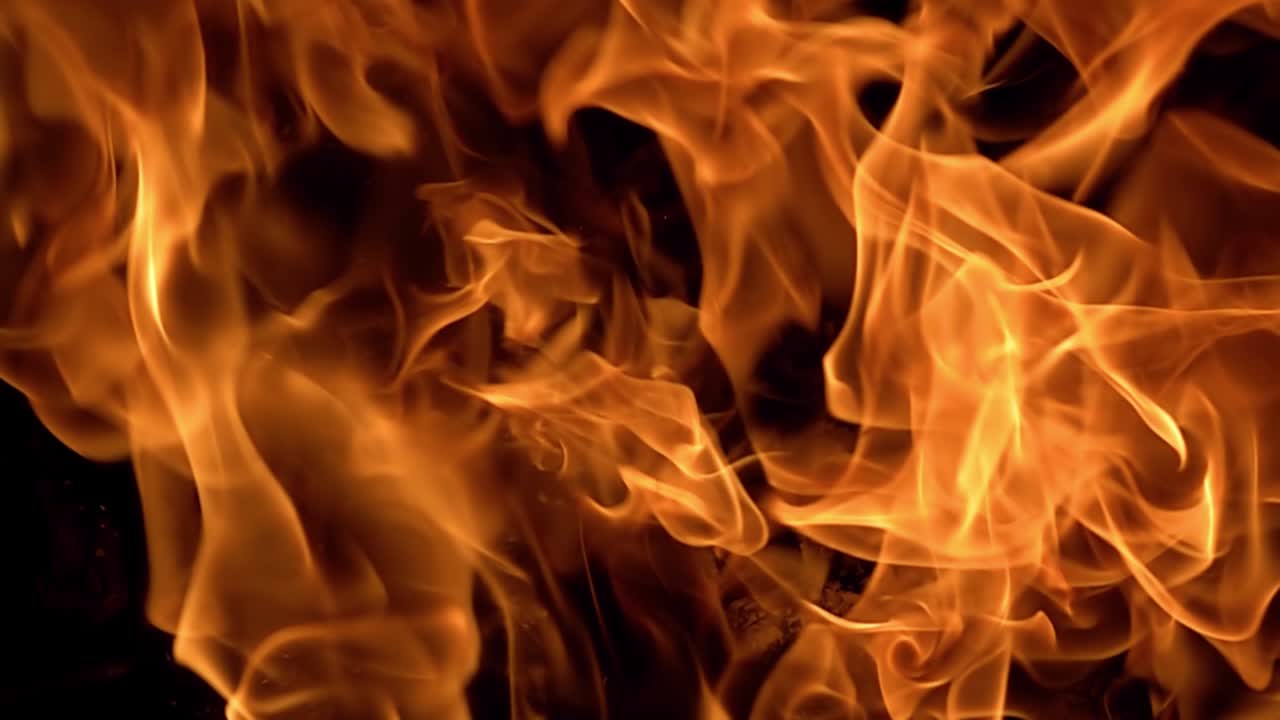 Flames of fire on black background in slow motion