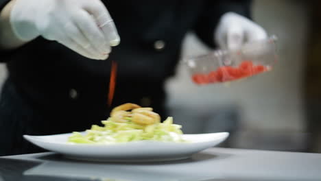 fresh salad plate with shrimp. fresh salad with seafood and green leaves