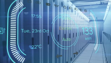 animation of electric car digital data processing over computer servers