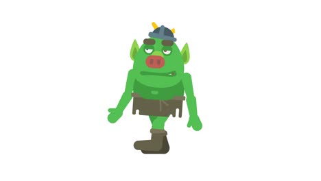 troll character walking waving hand and smiling. alpha channel