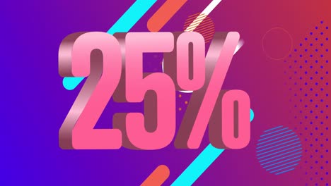 animation of 25 percent text banner over abstract shapes against purple gradient background