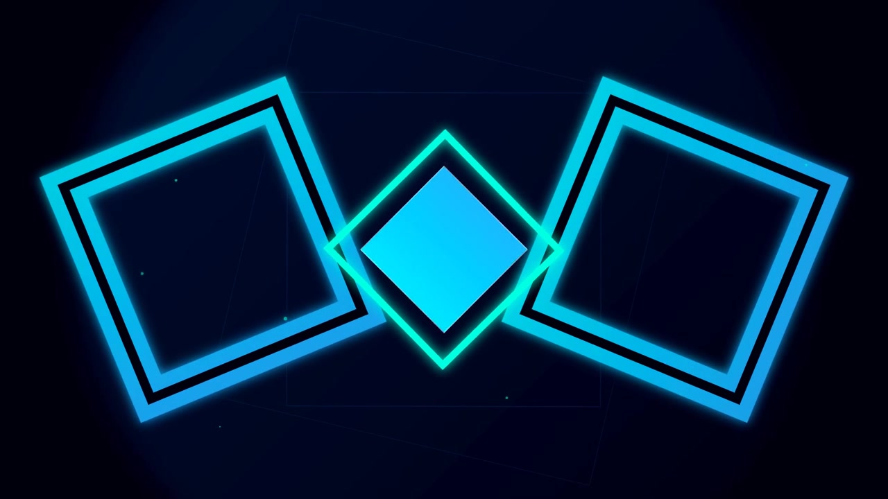 Abstract Motion Background with Rotating Neon Blue Squares