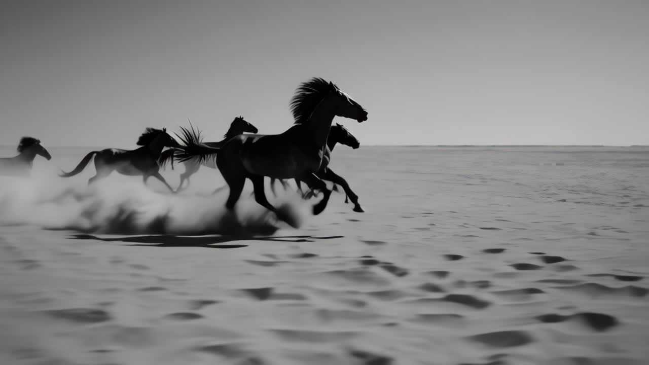Silhouette of Horses Running in the Desert