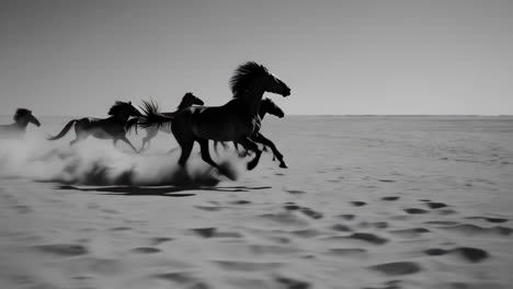 silhouette of horses running in the desert