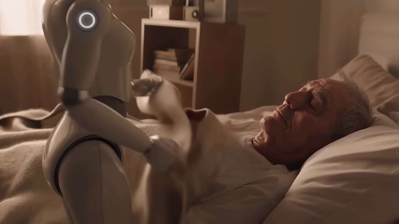 Robot Assistant Helps Elderly Man in Bed