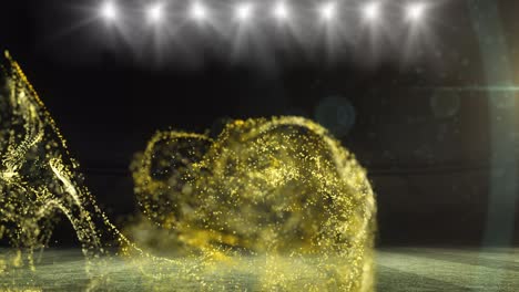 animation of golden particles moving over floodlit room