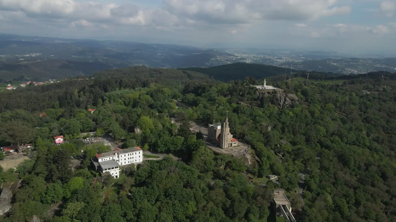 Penha Sanctuary Amidst Green landscape, Guimar&atilde;es, Portugal. Aerial