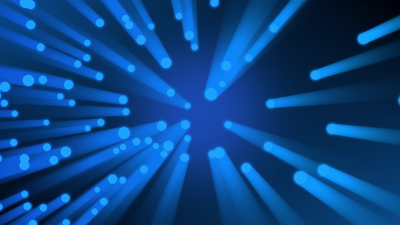 nube giratoria de círculos azules brillantes con senderos en un bucle continuo