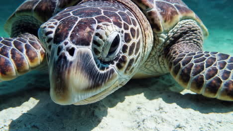 close-up of a sea turtle underwater