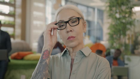 focused woman in modern office