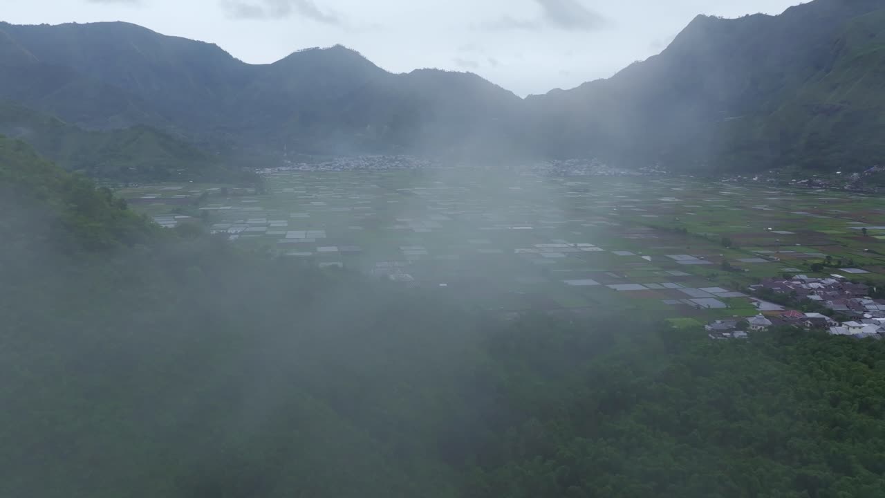 Những cánh đồng chắp vá rực rỡ lúc bình minh, Sembalun, Lombok, Indonesia
