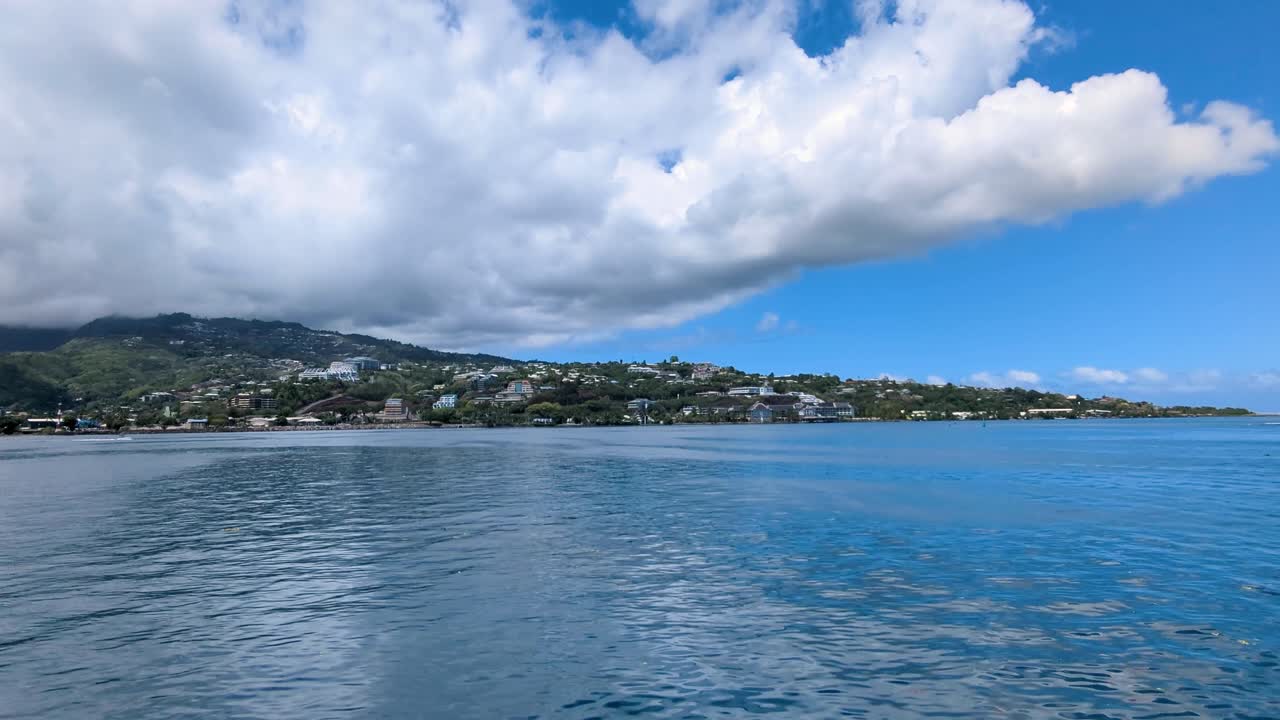 Scenic coastal and ocean view of capital city of Papeete on Tahiti Island, French Polynesia