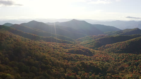 smokey mountain park at sunset golden hour in the fall autumn drone view