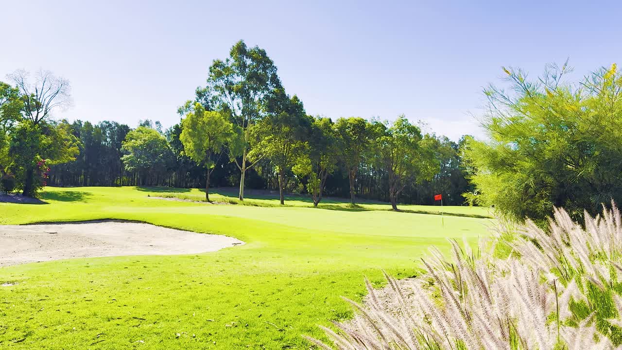 모래 커가 있는 푸른 골프장