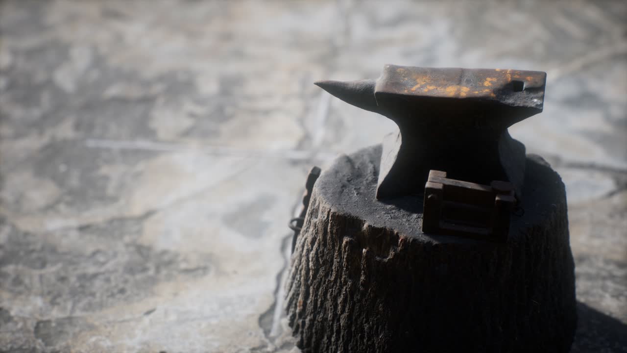 Old anvil attached to a stump