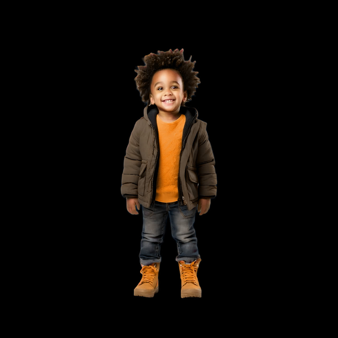 Happy African American boy animation isolated asset, transparent 4K video, alpha channel, ProRes