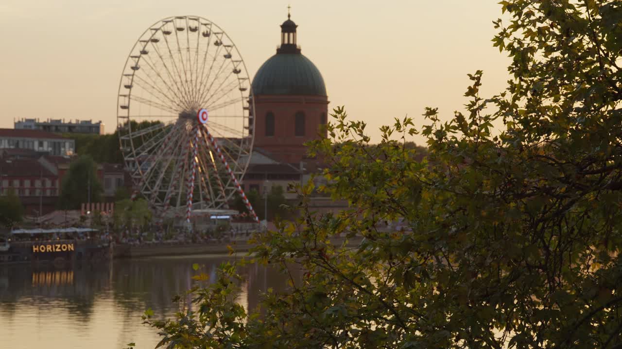 View of Garonne dock at sunset, Toulouse France