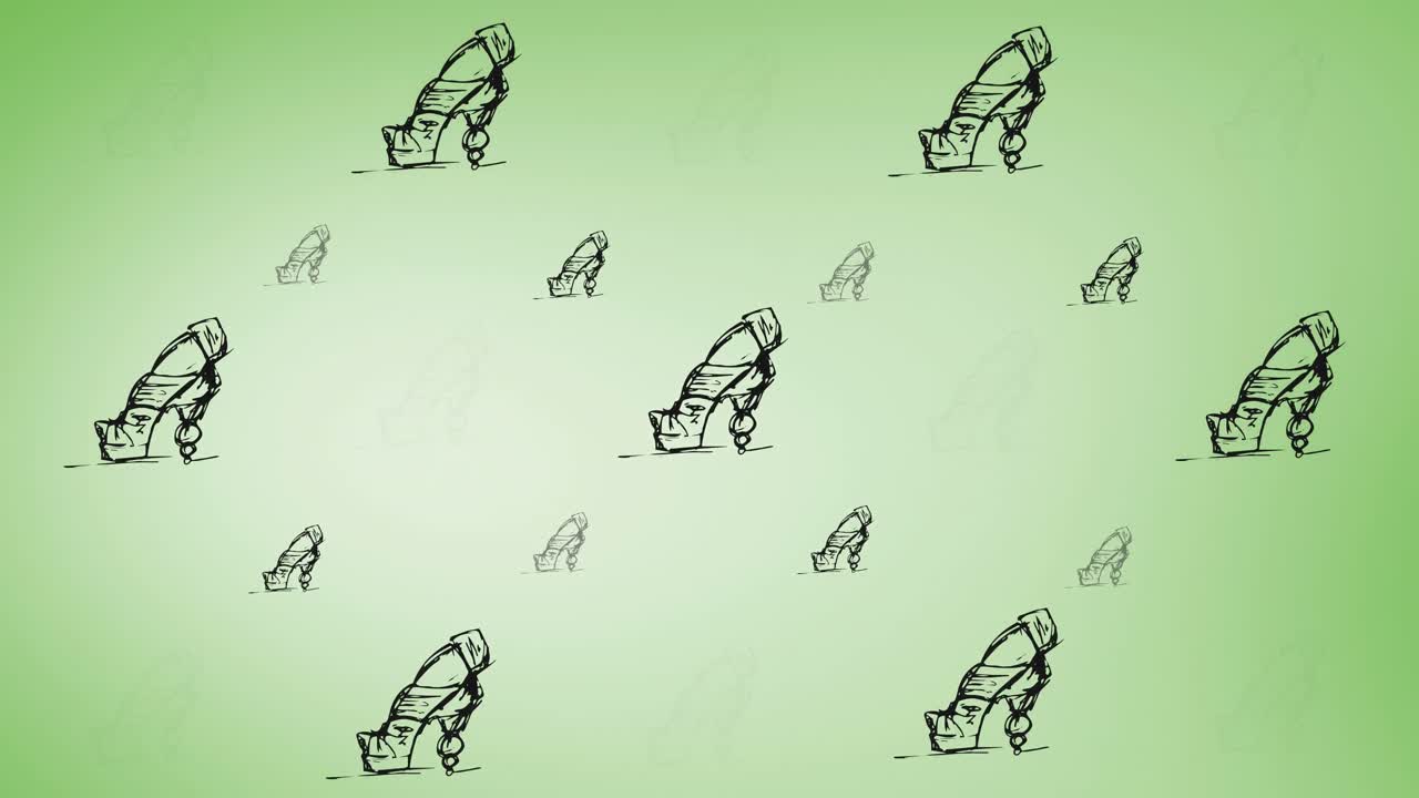 초록색 배경 에 반복 된 하이 힐 의 애니메이션