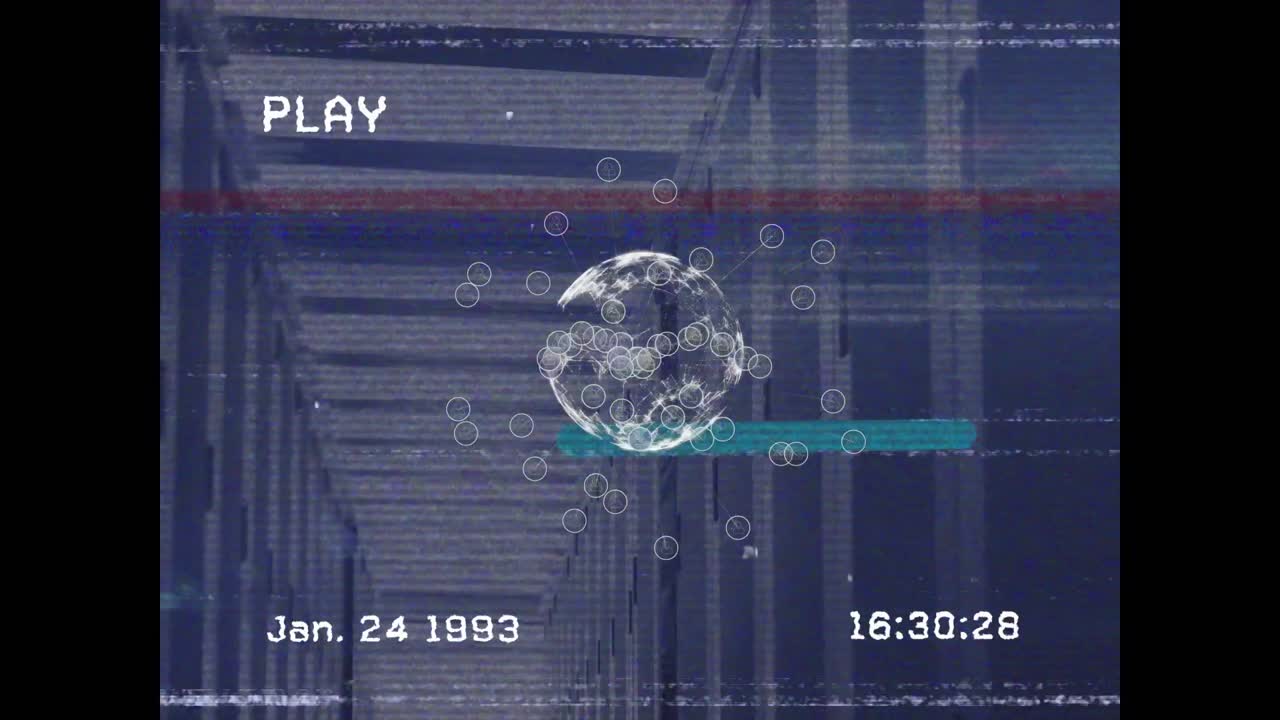 animación del procesamiento de datos y el globo sobre la sala del servidor