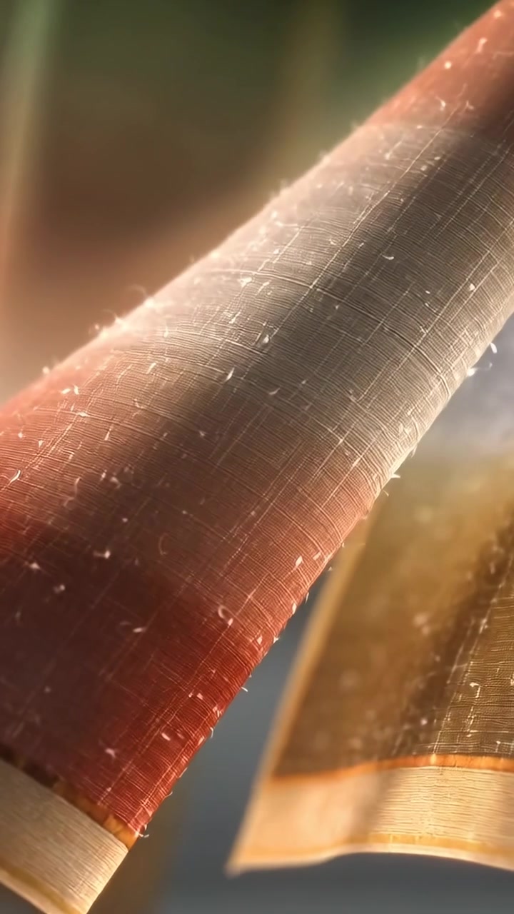 Video verticale: Messa a fuoco della telecamera che cambia, rivelando un nastro in studio che mostra fili a griglia, pelucchi e bokeh