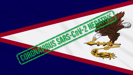 american samoa swaying flag with green stamp of freedom from coronavirus, loop