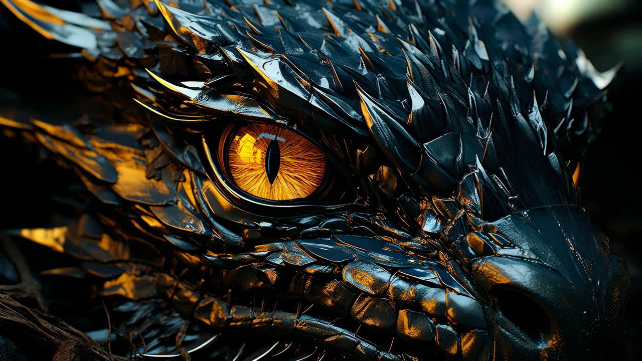Dragon close-up in light. This close-up shows the striking eye of a dragon, featuring shiny scales and intense colors in a mystical setting