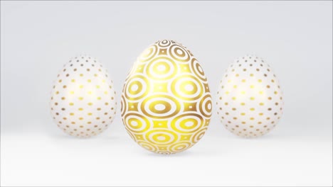 golden easter eggs rotate on a bright background. a happy easter greeting card 3d animation rendering