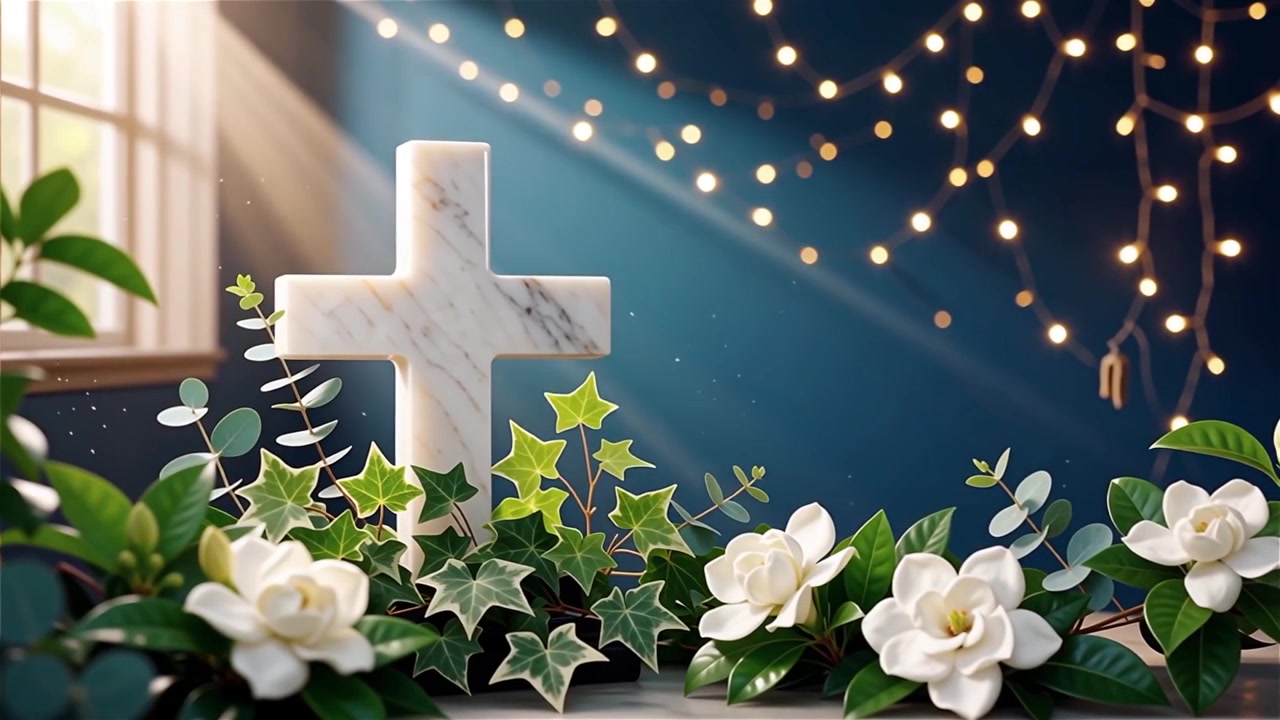 Croce Cristiana Luce Celestiale Sfondo per il Culto.