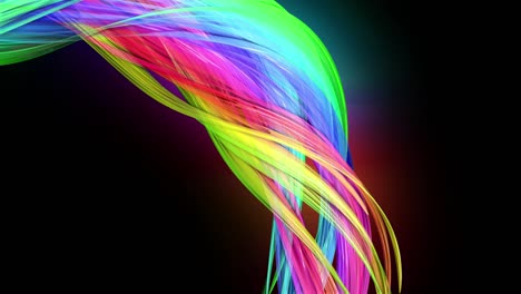 transparent colored lines with a neon glow on a black background. motion graphics 3d looped background with multicolor colorful rainbow ribbons. beautiful seamless background in motion design style 37