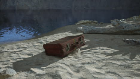 vintage suitcase abandoned on a beach