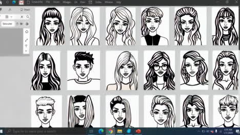 collection of stylized black and white avatar portraits