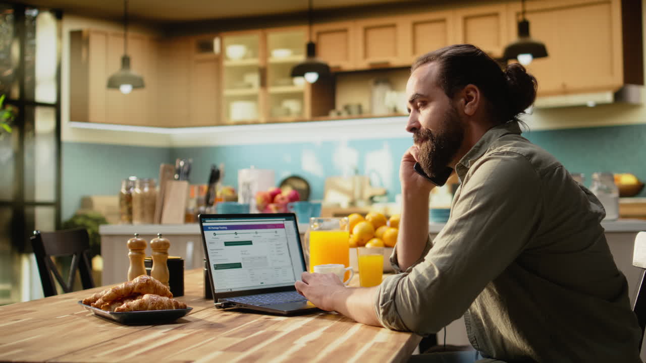 Man tracking online order with AWB information on platform