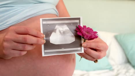 pregnant woman showing echography