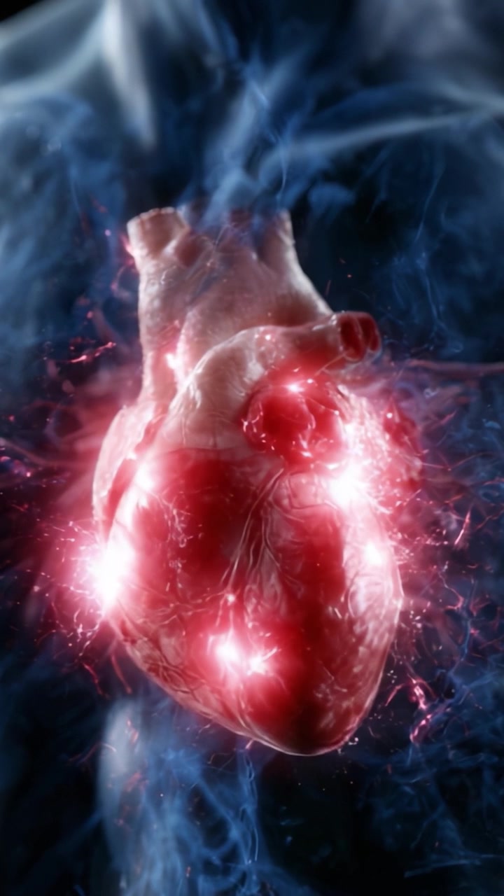 A Stunning Visualization of the Human Heart: Exploring its Intricate Structure and Dynamic Energy Amidst an Ethereal Aura