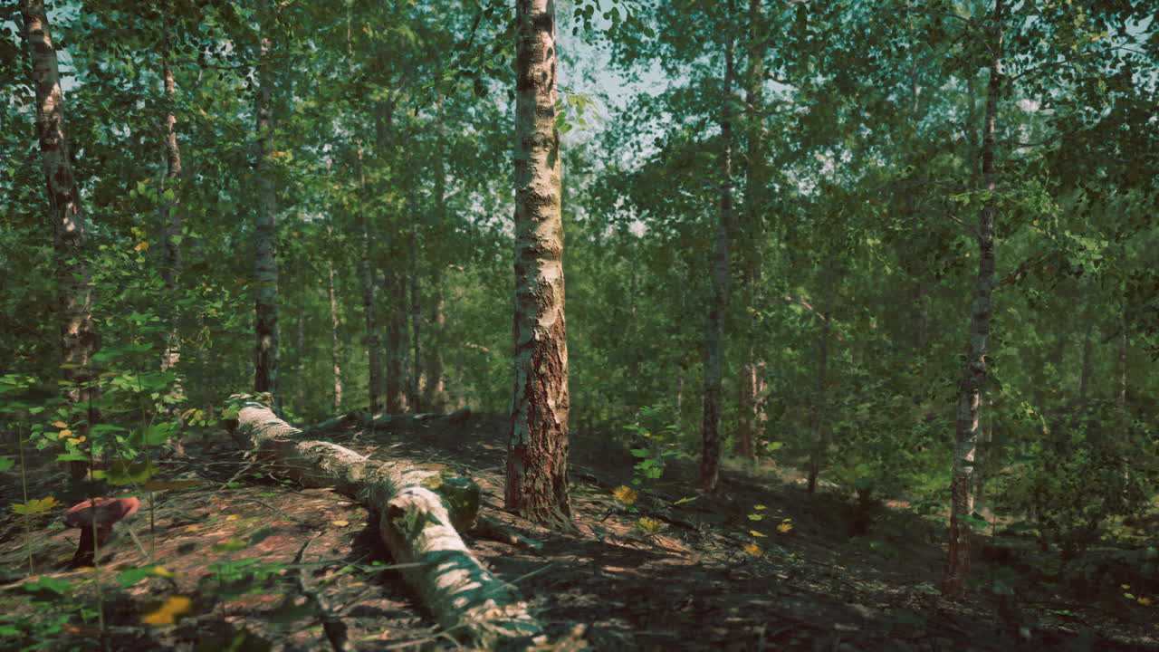 평화로운 숲의 중심에 높은 곳에 서 있는 웅장한 버드 나무