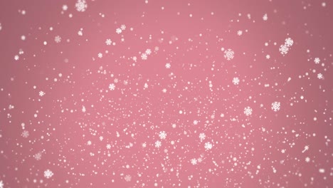 Animation-Von-Punkten-Und-Schnee,-Die-Auf-Rosa-Hintergrund-Fallen
