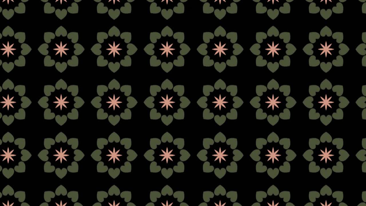 Seamless tile pattern animation with floral signs. Panning
