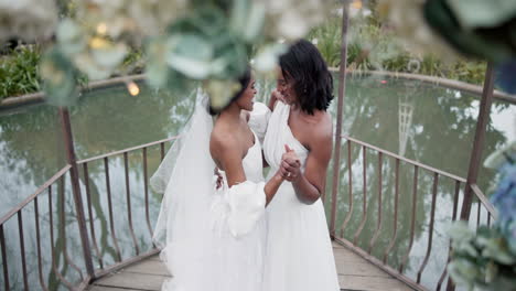 wedding, lesbian and women dancing outdoor